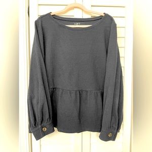 Loft XL dark blue baby doll shirt with button cuff.